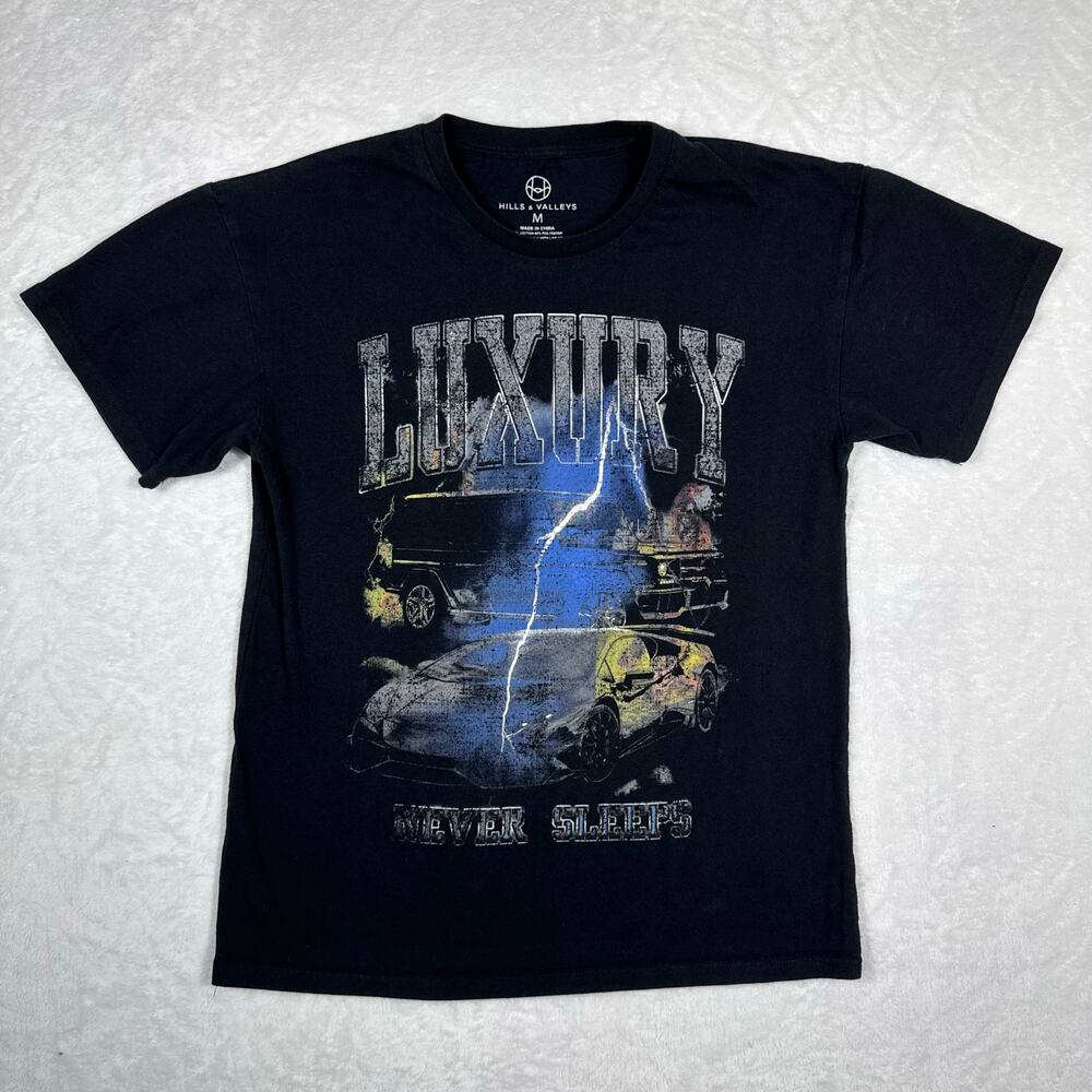 Hills & Valleys‎ Luxury Never Sleeps Black Short Sleeve Men's M Graphic T-Shirt